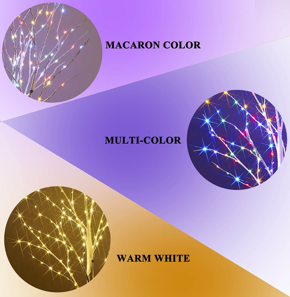 Lighted Birch Branches Battery Operated with 8 Functions 100 Multi Color and Warm White Lights, Pre Lit Twig Branches