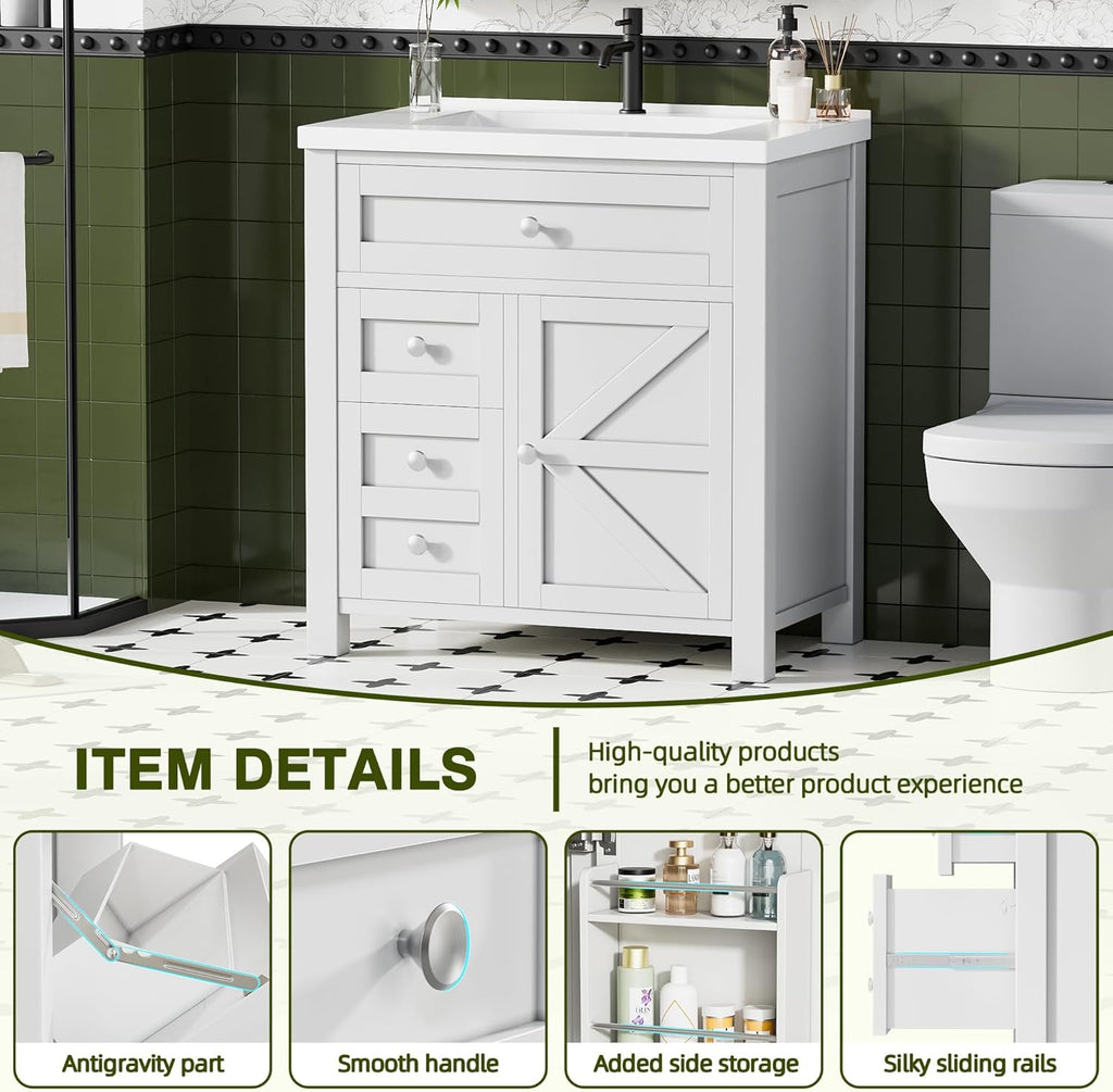 30'' Bathroom Vanity with Single Sink Combo, Freestanding Modern Bathroom Sink Cabinet