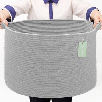 Cotton Rope Basket for Boys Kids, 87L Laundry Hamper, Light Gray