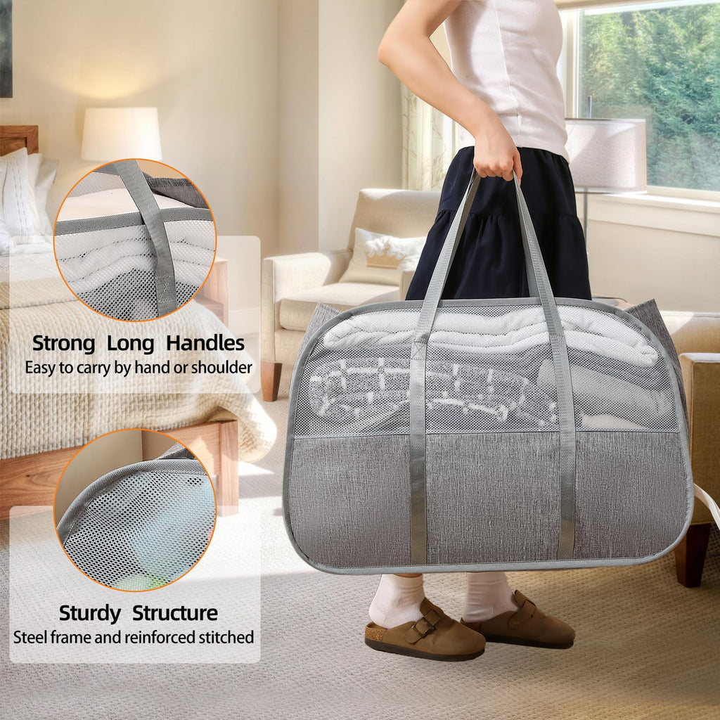 Collapsible Laundry Baskets with Easy Carry Handles, 95L Clothes Hamper for Storage, Foldable Laundry Basket