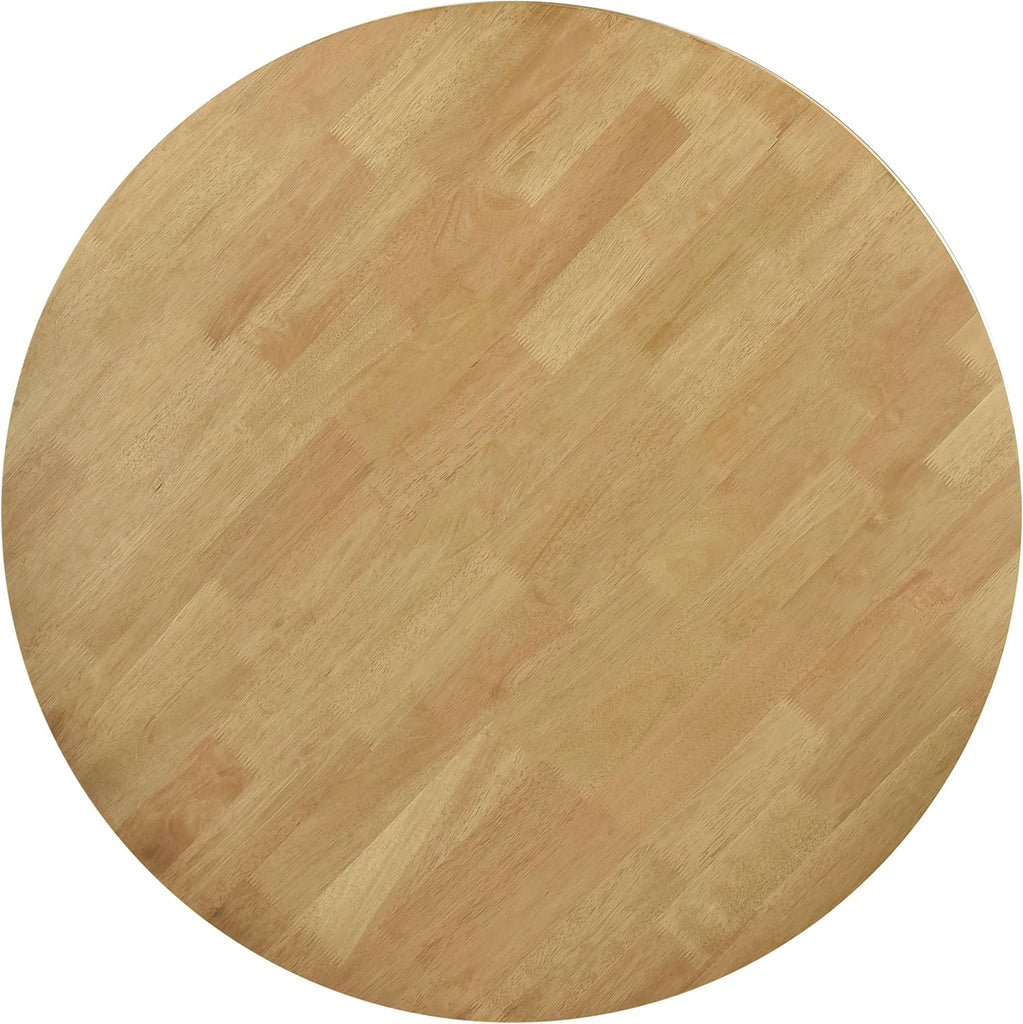Elowen - Solid Wood - 42-Inch Round Dining Table with Bevel Tabletop, Angled Base Design, Geometric Legs - Dining