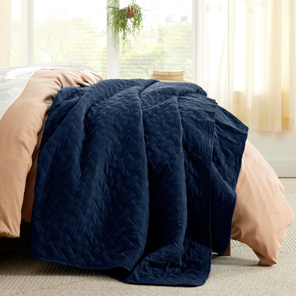 Quilts - Lightweight Bedspreads with Basket Weave Pattern, Soft Quilt Bedding Set, Navy Comforter Set