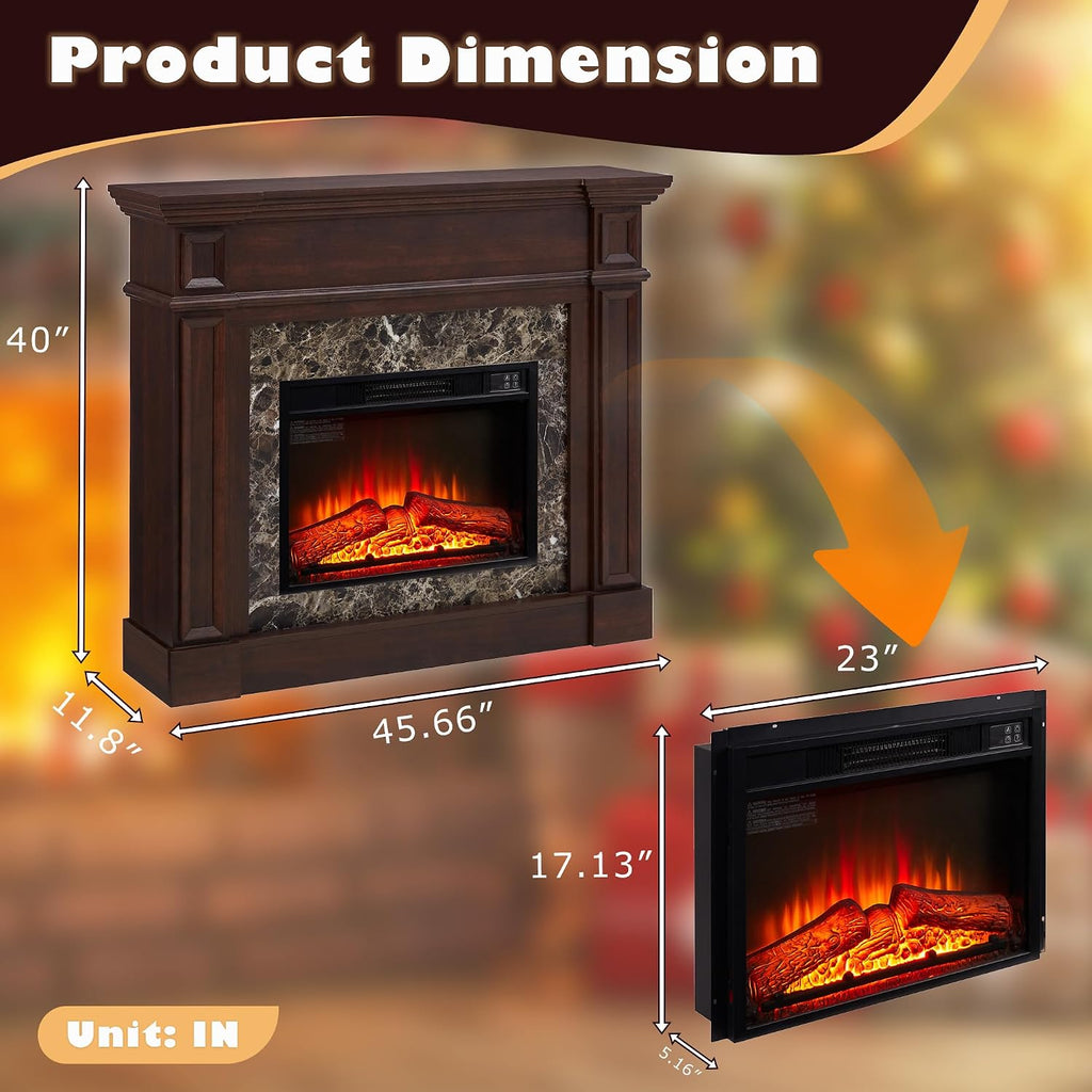 46" Electric Fireplace with Mantel, Freestanding TV Stand with 23" Fireplace Insert, 1400W Electric Fireplace Heater