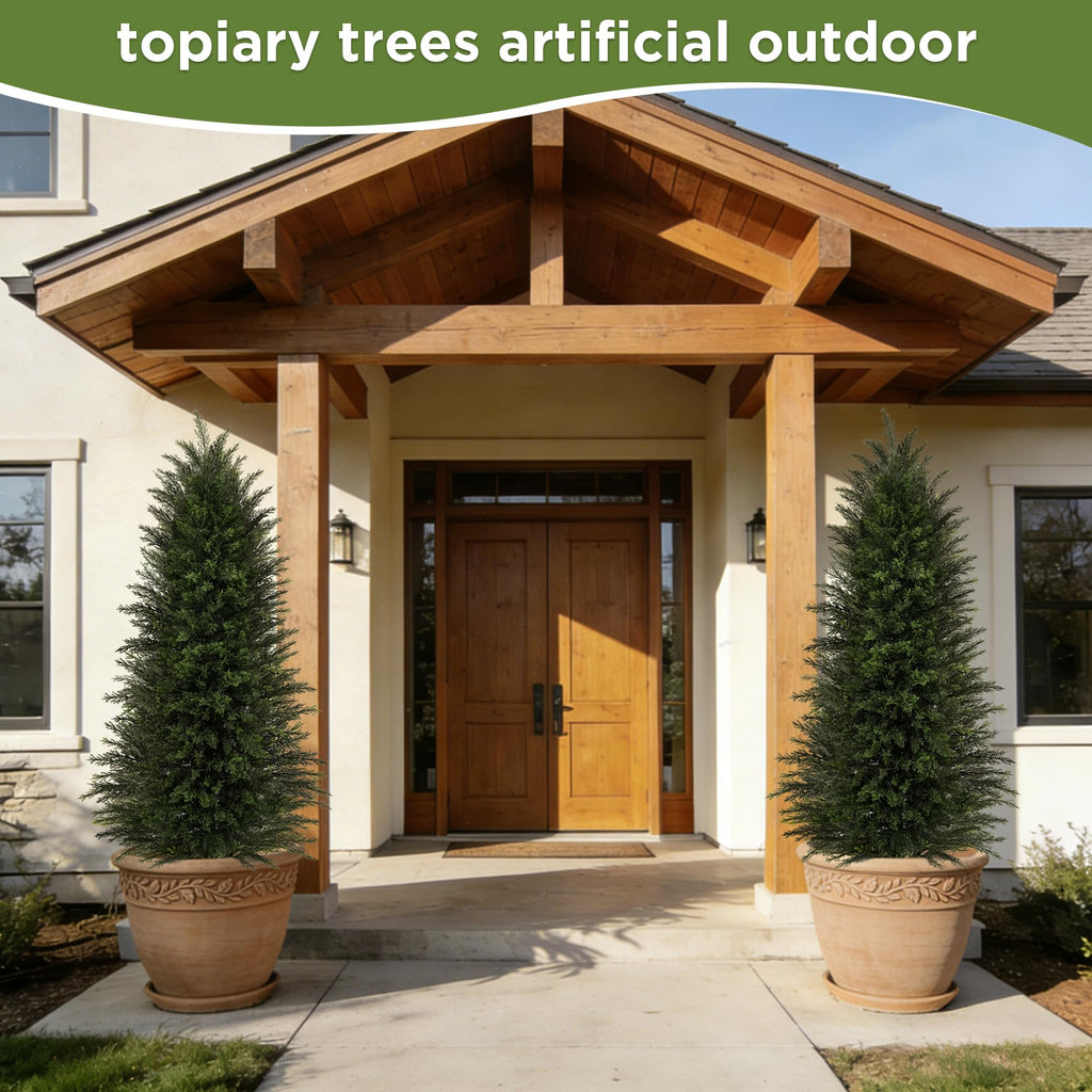 6FT Artificial Cedar Topiary Tree for Outdoor Front Porch