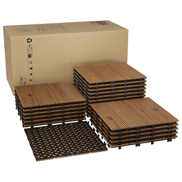 22 PCS Solid Acacia Wood Composite Deck Tiles - 12" x 12" Indoor Outdoor Waterproof Flooring Tiles for Balcony