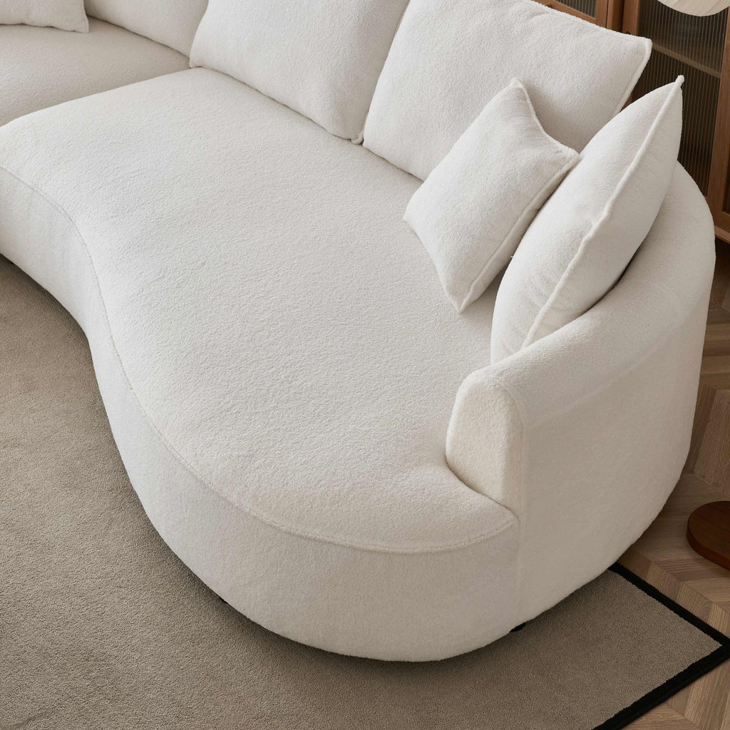 122.8" Curved Sofa, Cream Modern Boucle Modular Sectional Sofa Set 4 Seat Upholstered Couch