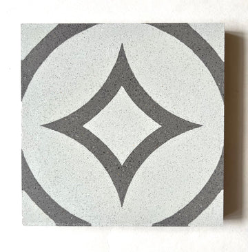 Luna Gray Encaustic 8x8 Honed Finish Cement Tile Floor, 9 Pieces