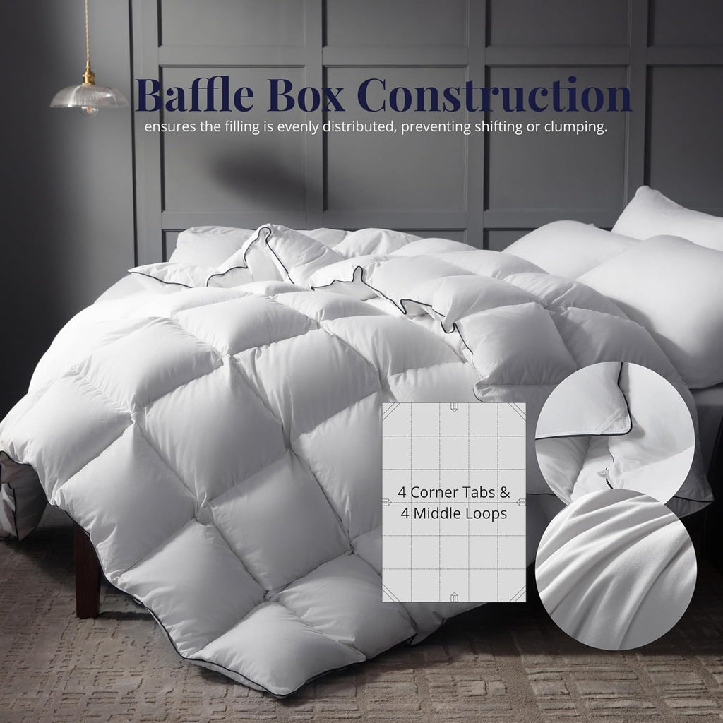 Goose Down Duvet Insert Queen - All Season Cool Touch, 100% Cotton Shell for Hot Sleepers, Lightweig