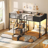 Triple Bunk Bed with Storage Staircase, RGB Lights & Charging Station, Twin Over Twin