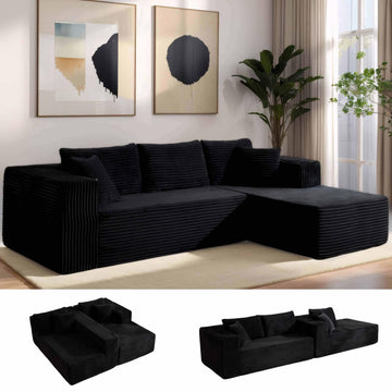 110" No Assembly Compression Boneless in a Box Cloud Sectional Couches L-Shape Couch Sleeper Sofa, Modern Modular