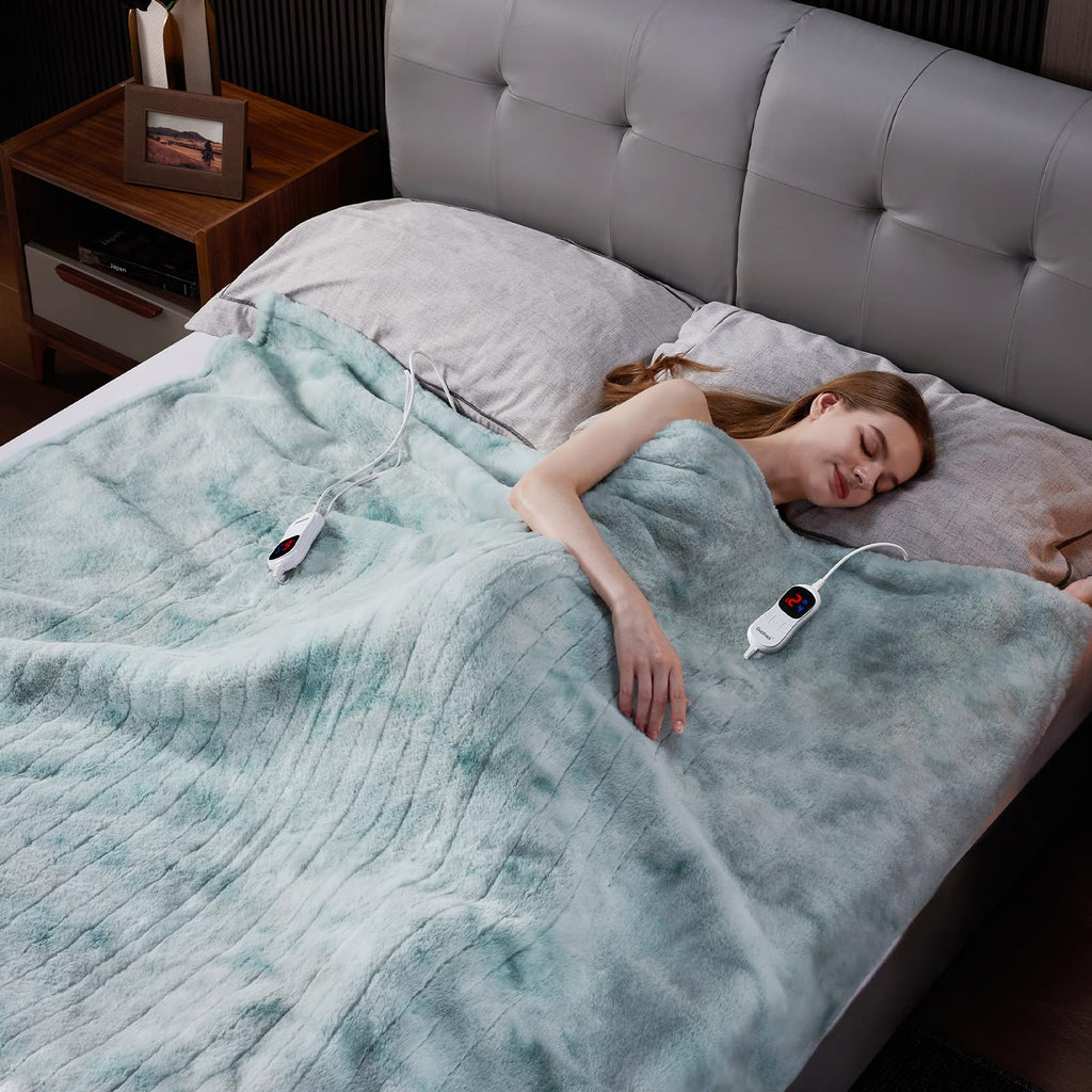 Heated Blanket, Soft Faux Rabbit Fur Electric Throw, 84"×90"