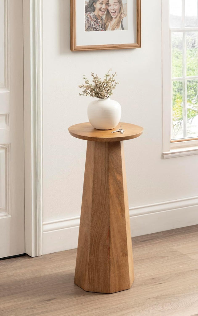 Hemingson Modern Mango Wood Round Drink Table, 10 x 10 x 22, Natural Wood, Mid-Century Circle Pedestal Table for Use