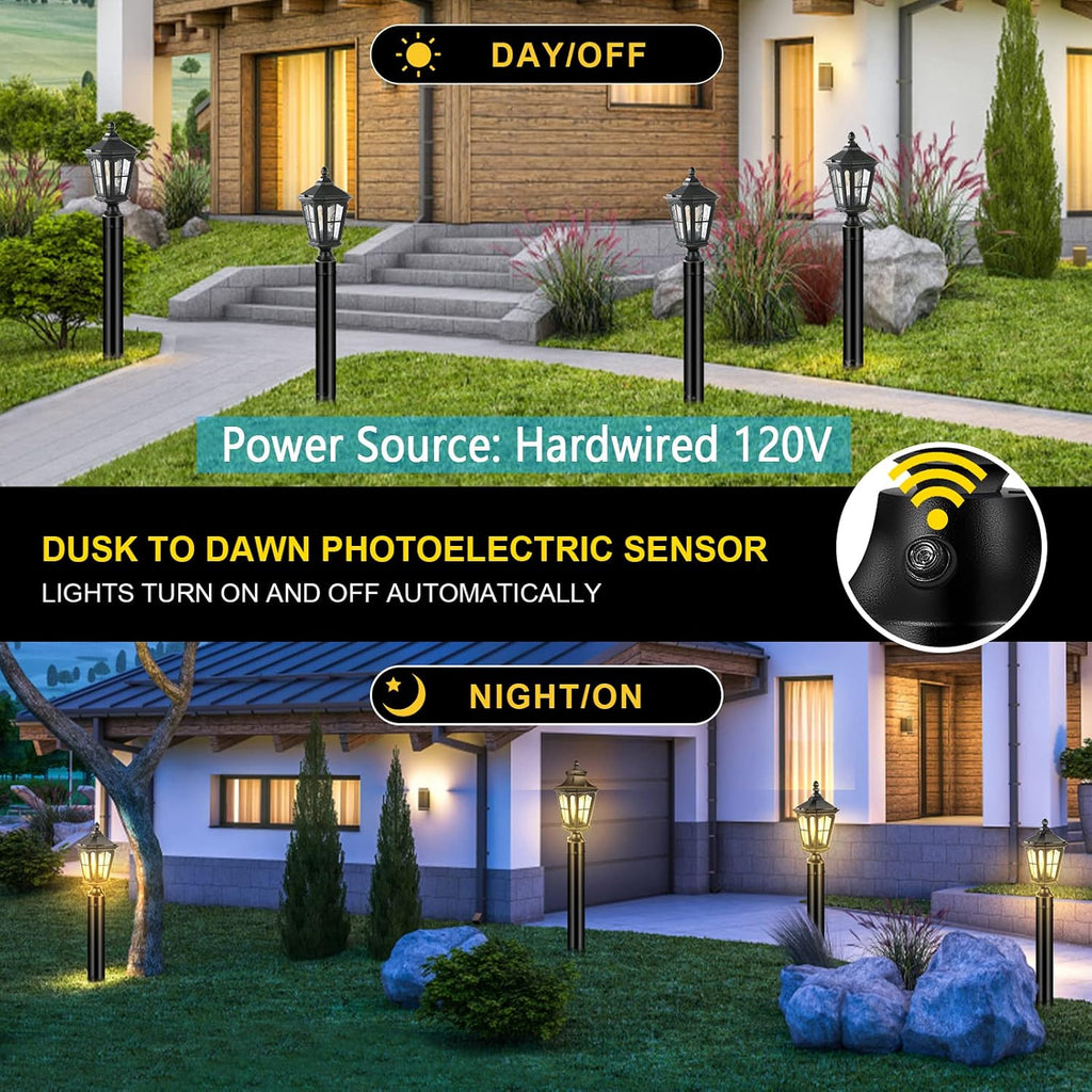 Dusk to Dawn Post Lights Hardwired 120V with Pier Mount Base