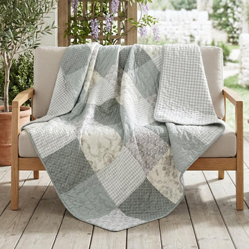 Cotton Quilted Throw Blanket, 50"x60" Sage Green, Memory Lane