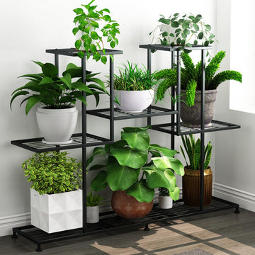 Metal Plant Stand, 5 Tiers Multifunctional Plant Stands for Indoor Plants, Decorative Black Steel Plant Shelf for