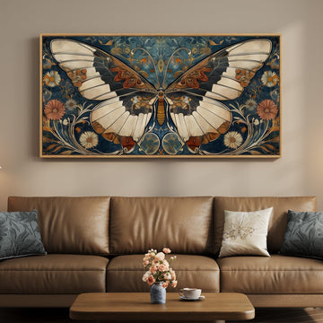 Extra Large Framed Vintage Butterfly Wall Art, 60x30 Inch