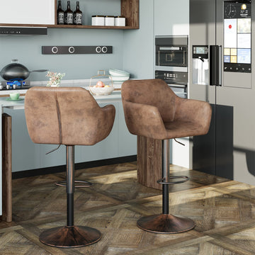 Bar Stools Set of 2 Counter Adjustable Swivel Height Barstools 29 Inch Faux Leather Bar Chairs with Padded Back and