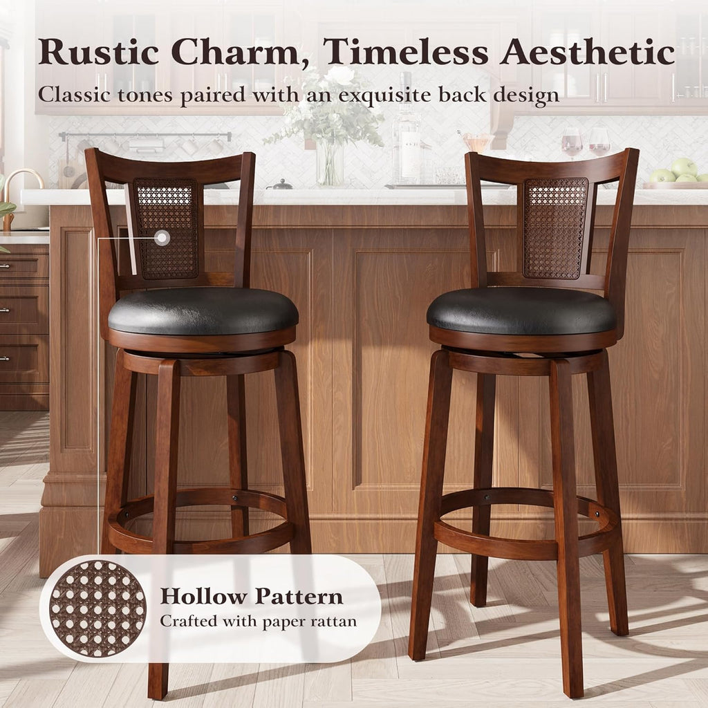 30 Inch Bar Stools Set of 4, Wooden Swivel Bar Stools, 360 Degrees Swivel Chairs with Upholstered, Wrap-Around