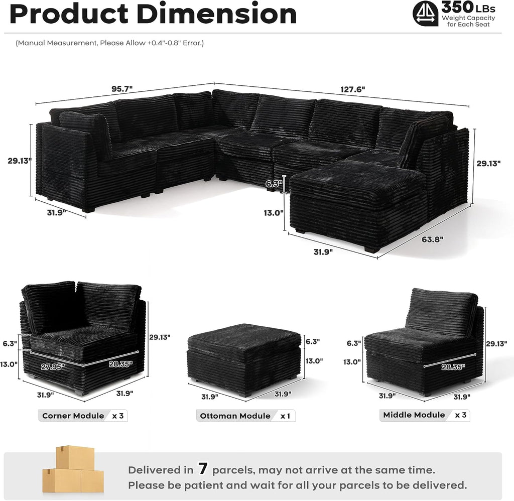 Modular Sectional Sofa Couch with Sofa Bed U-Shape Chaise, Comfy Plush Corduroy Cloud Couches, Modern Luxury Deep