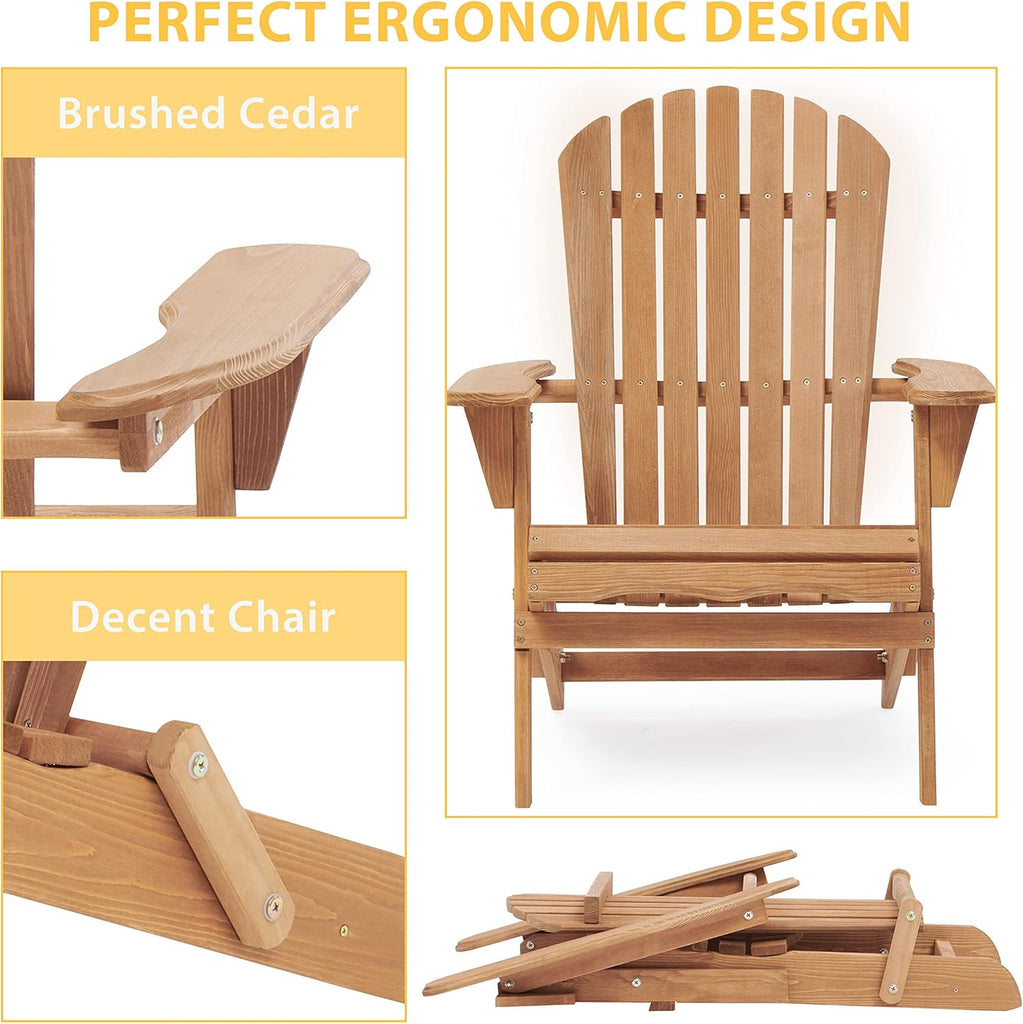 Adirondack Chair Set of 2, Folding Outdoor Wood Lounge Chairs for Garden Patio Backyard, Half Pre-Assembled Solid
