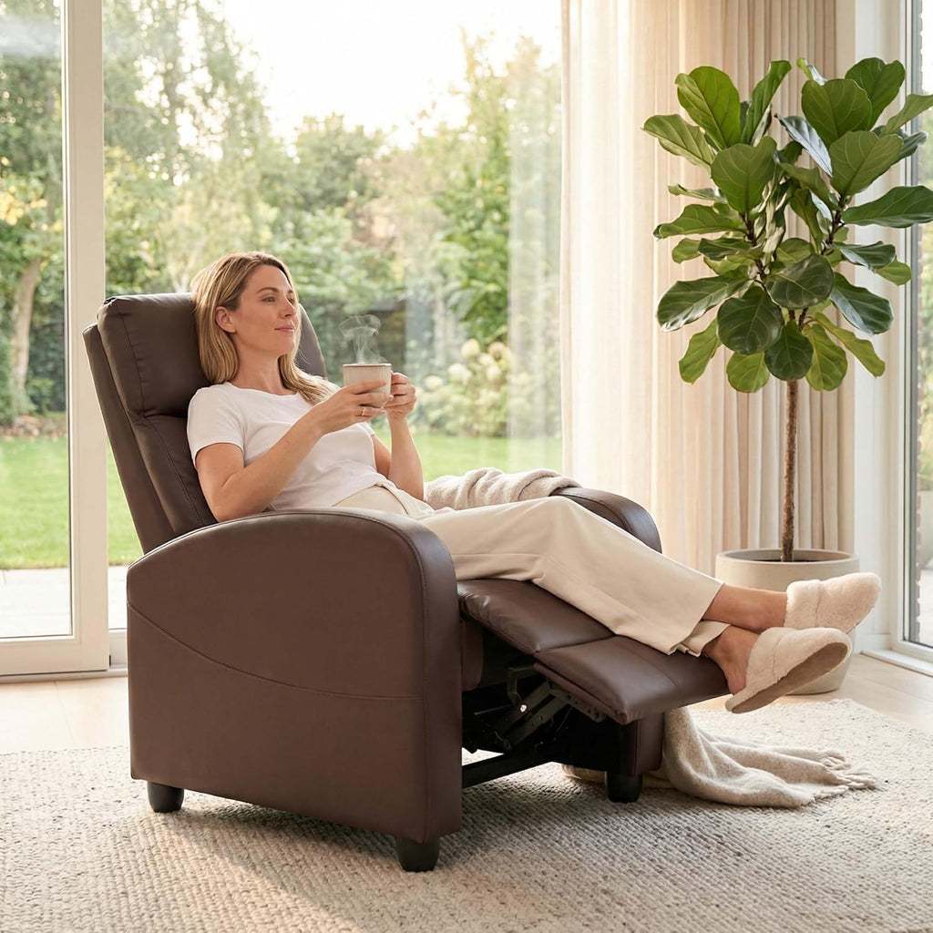 Recliner Chair PU Leather Recliner Sofa No Massage, Home Theater Seating with Lumbar Support