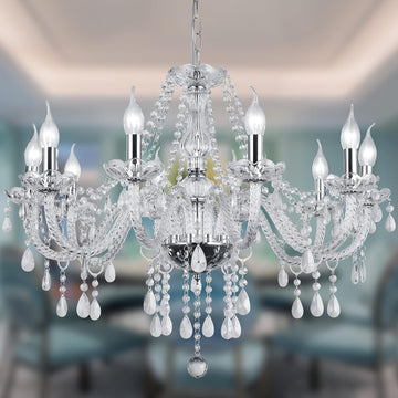 Crystal Candle Chandeliers Lighting Modern 10 Lights Pendant Ceiling Fixture Lamp for Dining Living Room Bedroom Hallway Entry Elegant Decoration (10 bulbs)