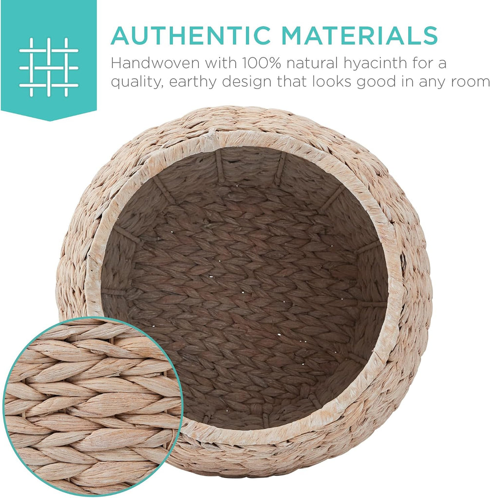 Multipurpose Hyacinth Storage Basket, Plant Décor, Handwoven Organizer Tote , w/Lid - Whitewash