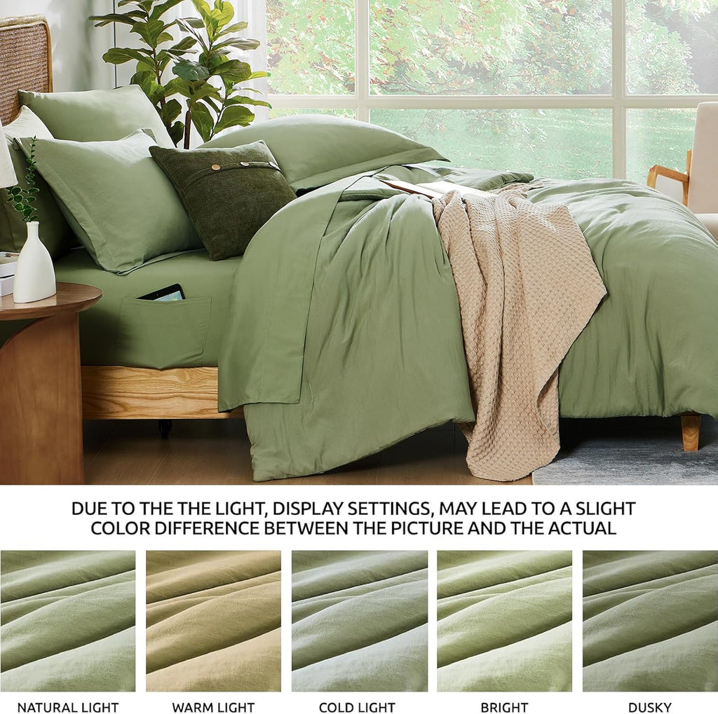 Comforter Set - 7 Pieces Sage Green Soft Bed in a Bag with Fitted Sheet, Flat Sheet, 2 Pillow Shams