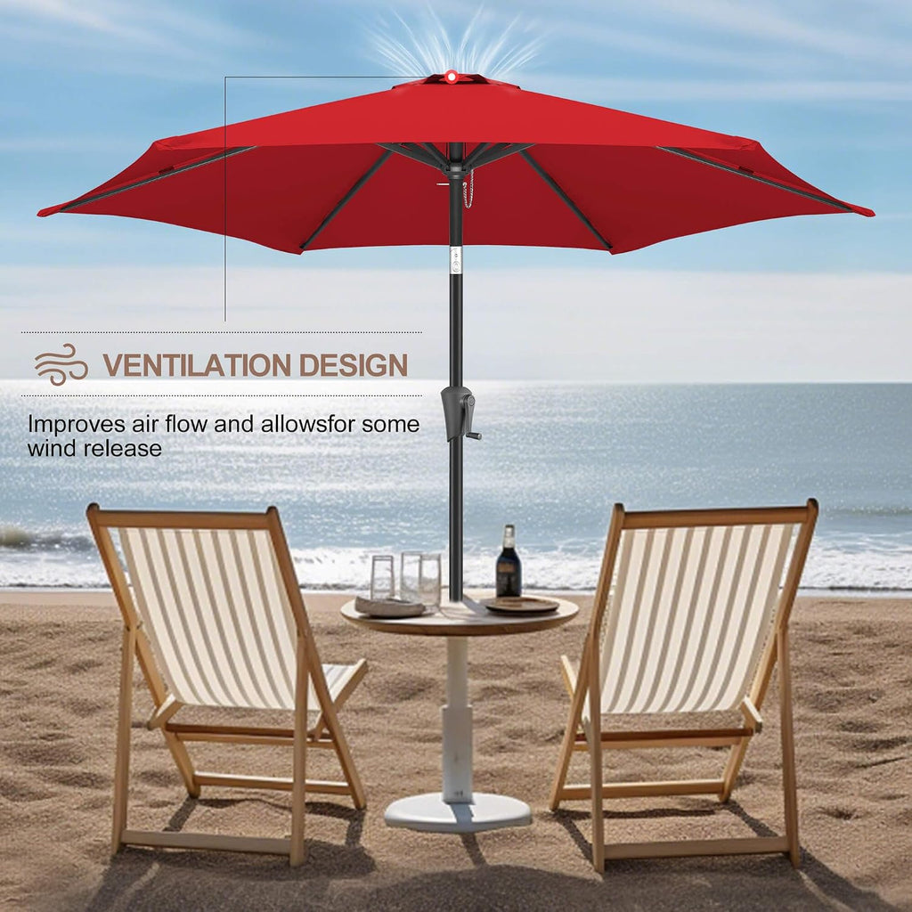 9ft Patio Umbrella Outdoor - Table Umbrella with Push Button Tilt and Crank, UV Protection, 6 Sturdy Ribs