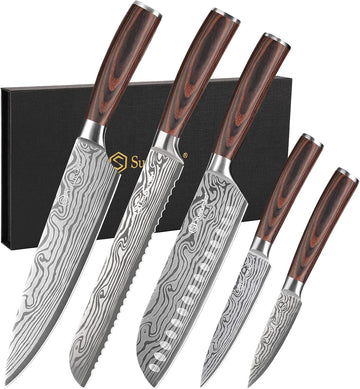 Kitchen Knife Set 5 Piece Chef Knife Set Professional High Carbon Stainless Steel, Sharp Kitchen Knives with Wooden