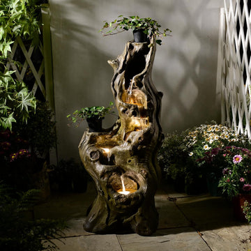 Water Fountain Outdoor 5-Tiers Large Cascading Realistic Tree Trunk Natural Waterfall Outdoor Fountains Resin