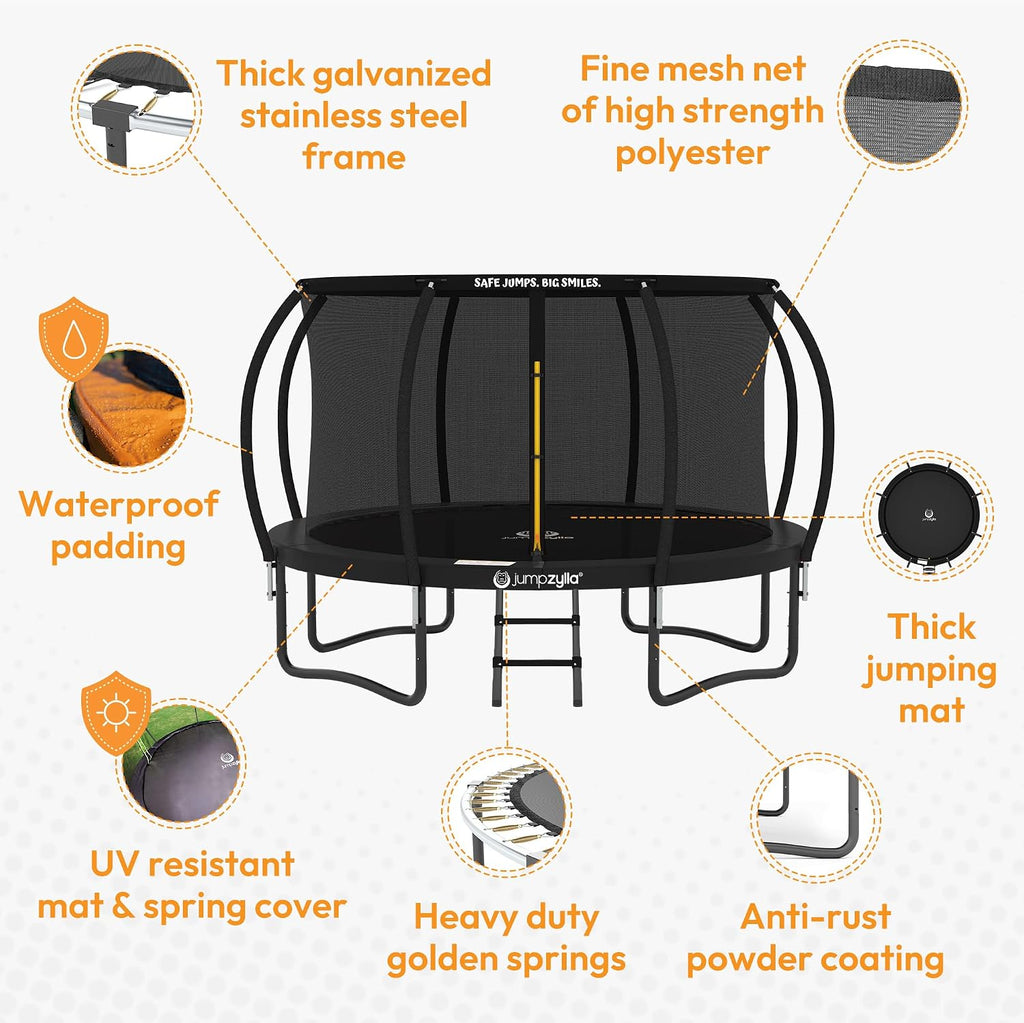 Trampoline with Net for Kids 8FT 10FT 12FT 14FT 15FT 16FT | ASTM-compliant trampoline with enclosure, non-slip