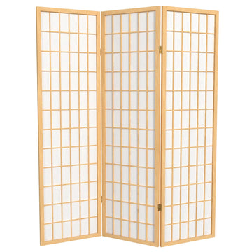 5 ft. Tall Window Pane Shoji Screen - Natural - 3 Panels