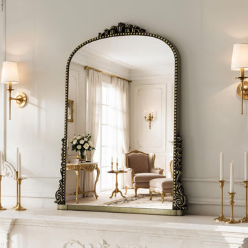 Vintage Bronze Arched Mirror - 40"x29" Large Matt Gold Antique Wall Mounted Mirror - Baroque Traditional Ornate