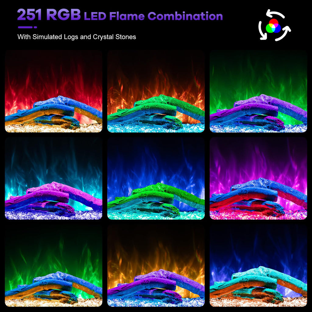 100" Linear 3 Sided Electric Fireplace Insert, Realistic Flame&Log Set, Modern Fireplace with Smart APP, 750W/1500W