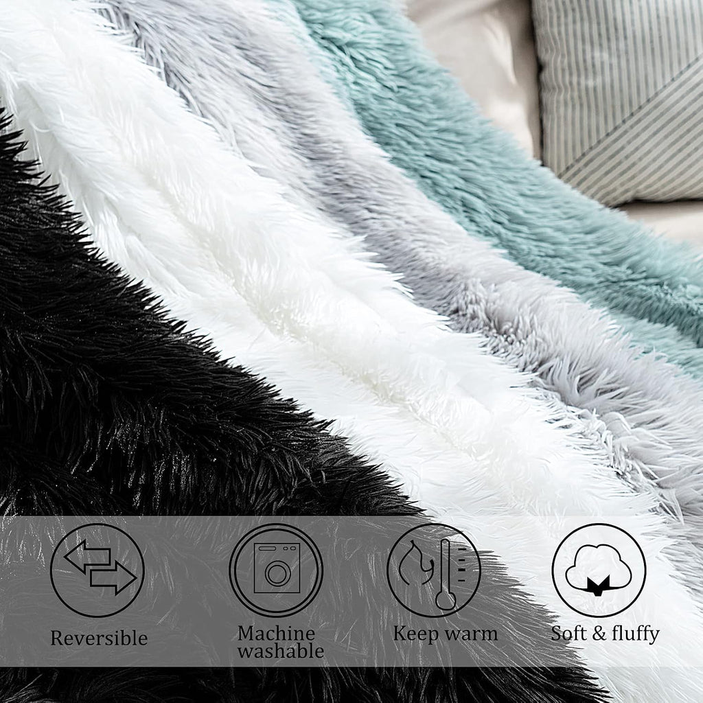 Extra 2.8" Long Hair Fluffy Faux Fur Throw Blanket 50" x 60", Luxury Soft Decorative Fuzzy Furry Blankets, Cozy Plush
