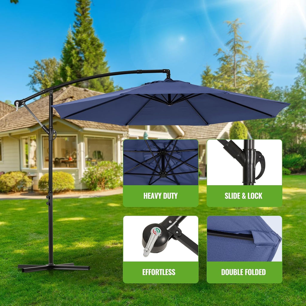 10FT Cantilever Patio Umbrella - Outdoor Offset Hanging Umbrella with Smooth Crank, Tilt Adjustment & UV Protection