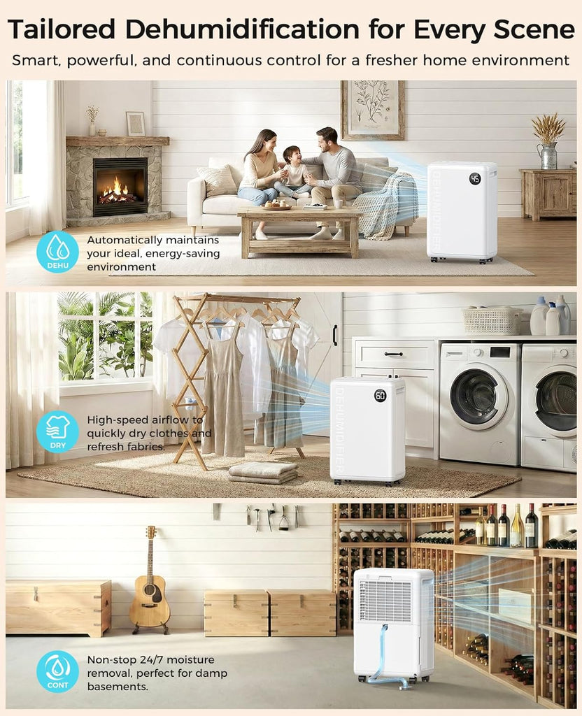 32 Pint Dehumidifier for Basement, 2500 sq.ft Dehumidifiers for Home with Drain Hose, 3 Modes, Auto Defrost, 24H Timer