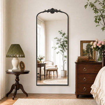 Vintage Mirror Full Length: 21"x56" Black Long Arched Body Mirrors