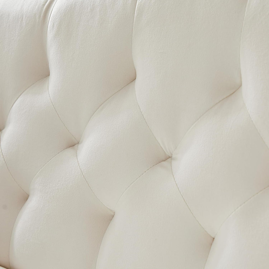 55 Inch Beige Velvet Loveseat Sofa with Gold Metal Legs & Side Pockets, Tufted Backrest