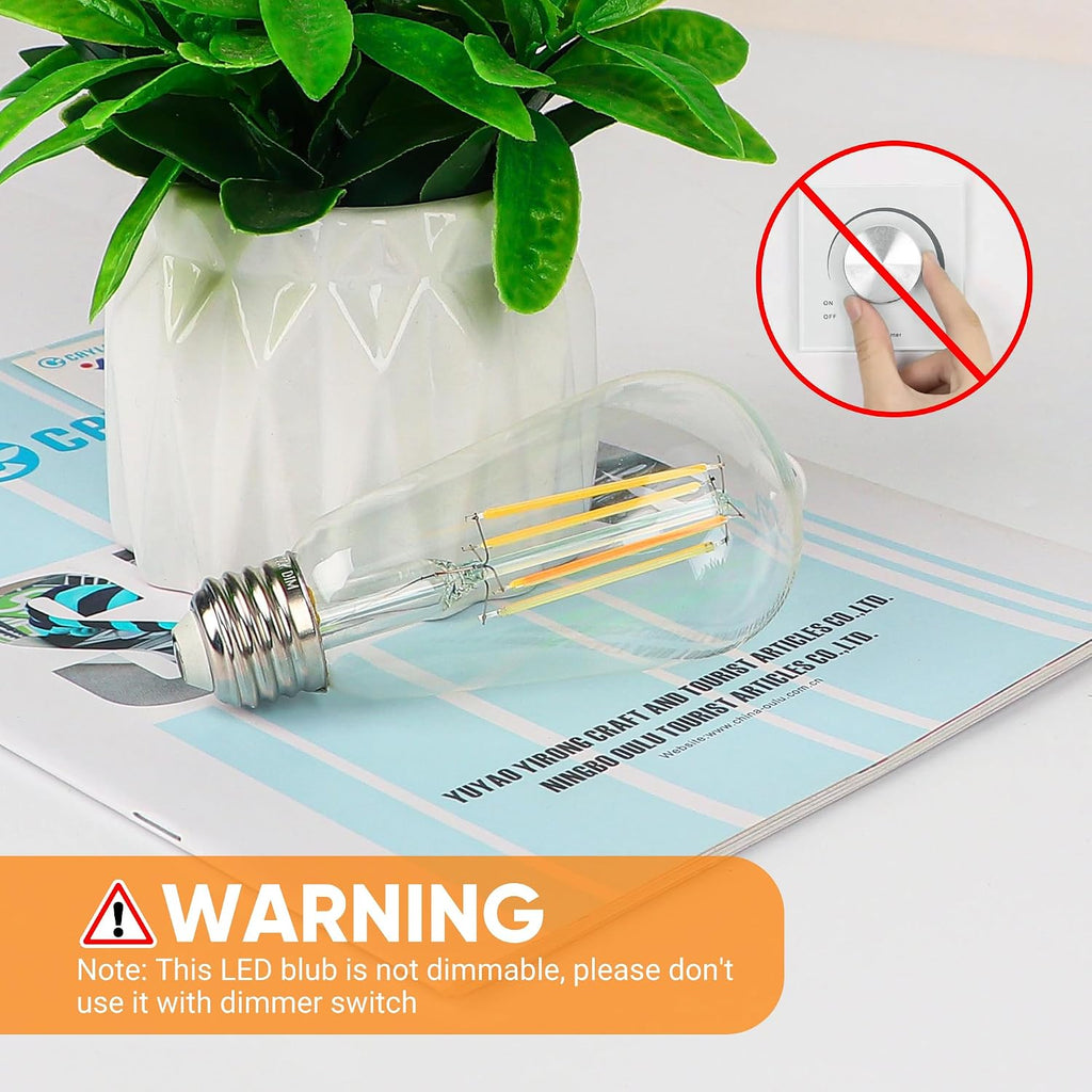 LED Filament Light Bulbs, Bright Vintage 6W LED Edison Bulbs, St58 2700K Warm Light Bulbs with CRI 85+, E26 Standard (Pack Of 4)