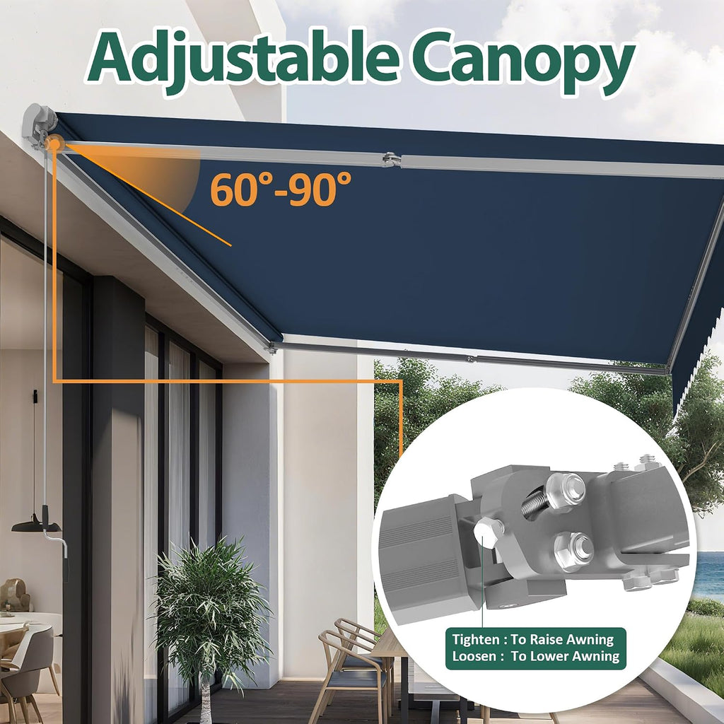 Patio Awning 10x8 Feet Sunshade Canopy for Manual Retractable Awnings, with Aluminum Frame and 280G Polyester Fabric