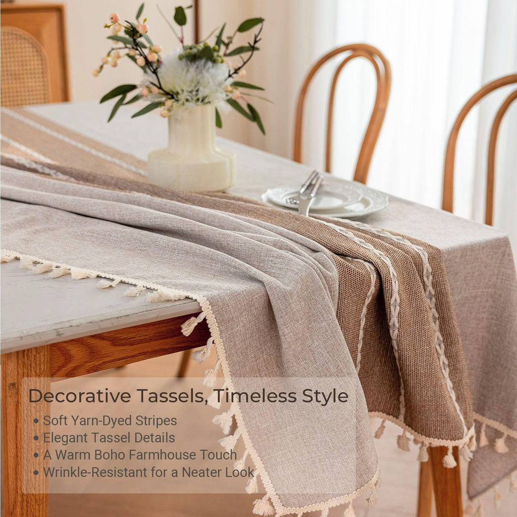Waterproof Outdoor Rectangular Tablecloth, Khaki Stripe, 55 x 120 Inch