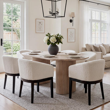 Barrel Set of 6, Mid Century Modern Upholstered with Arms, Sherpa Boucle Kitchen & Dining Room Chairs, Solid Wood