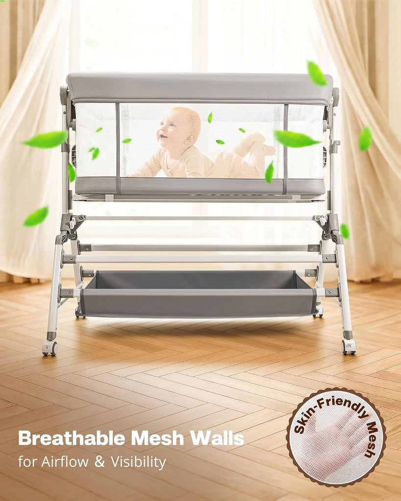 3 in 1 Baby Bassinet Bedside Sleeper, Adjustable Bedside Bassinet for Baby, Womb-Like Rocking Bassinet with Wheels