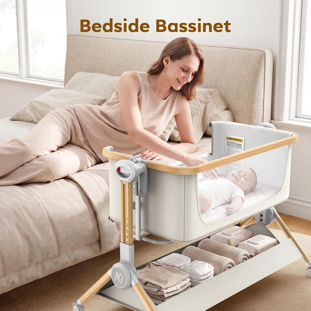Bassinet Bedside Sleeper, 3-in-1 Foldable Bassinet for Newborns, One-Click Portable Baby Crib with Mesh Sides