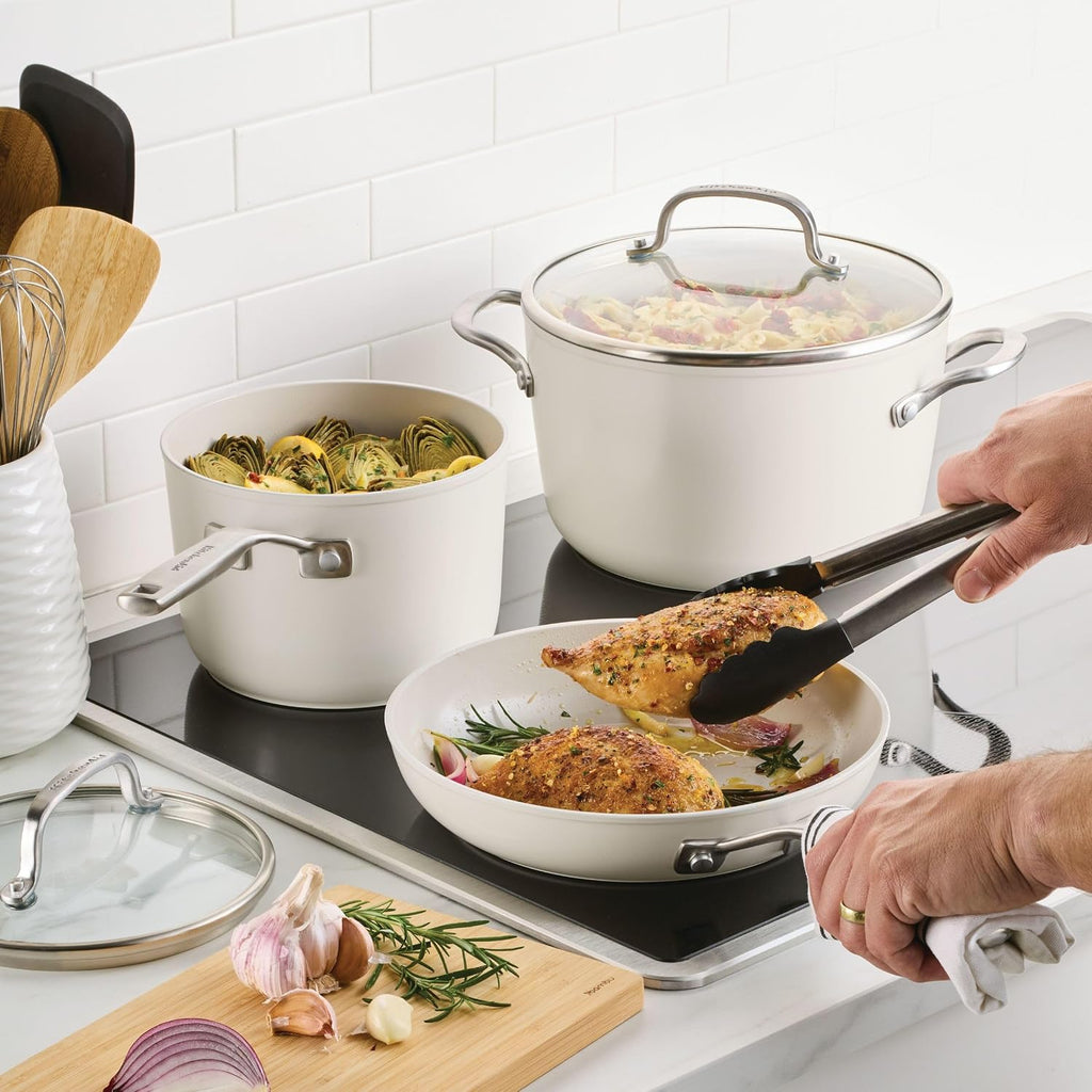 Hard-Anodized Ceramic Induction Cookware Set, 9-Piece Pots and Pans, Porcelain White