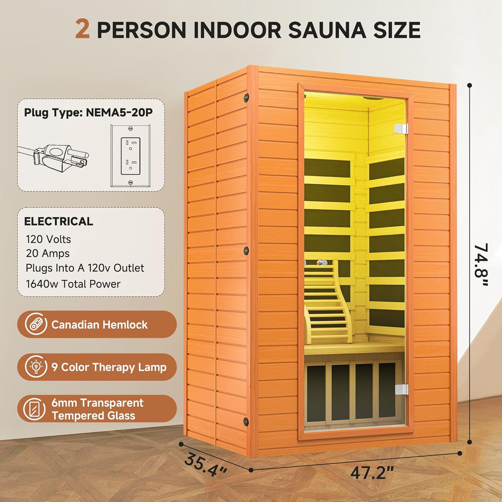 Far Infrared Sauna for Home, Home Indoor Infrared Sauna for 2-Person