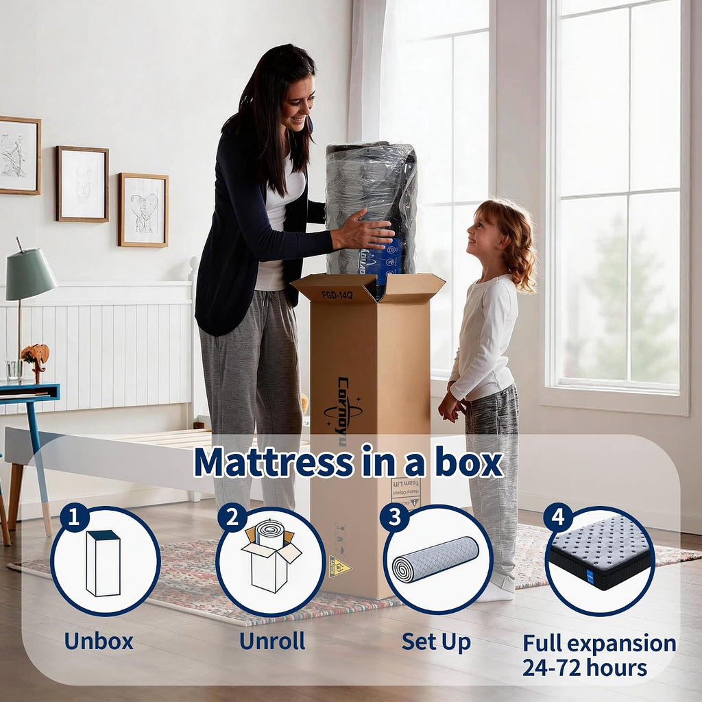 Full Size Mattress, 12 Inch Medium Firm Hybrid Mattress in a Box, Gel Memory Foam & Individually Pocketed Coils