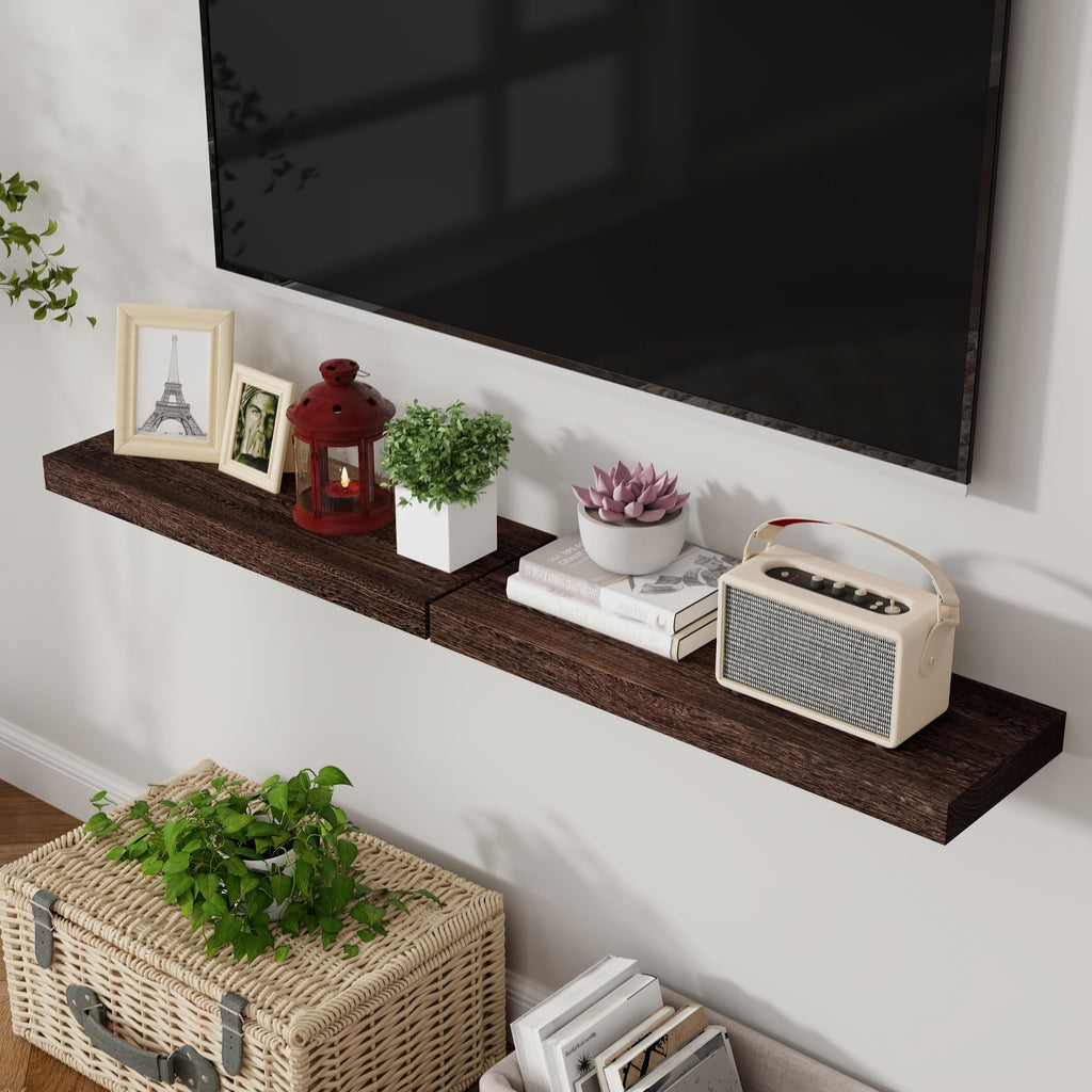 Floating Shelves, 8 Inch Deep Rustic Solid Wood Wall Shelves for Storage, Wall Mounted Display Shelving with